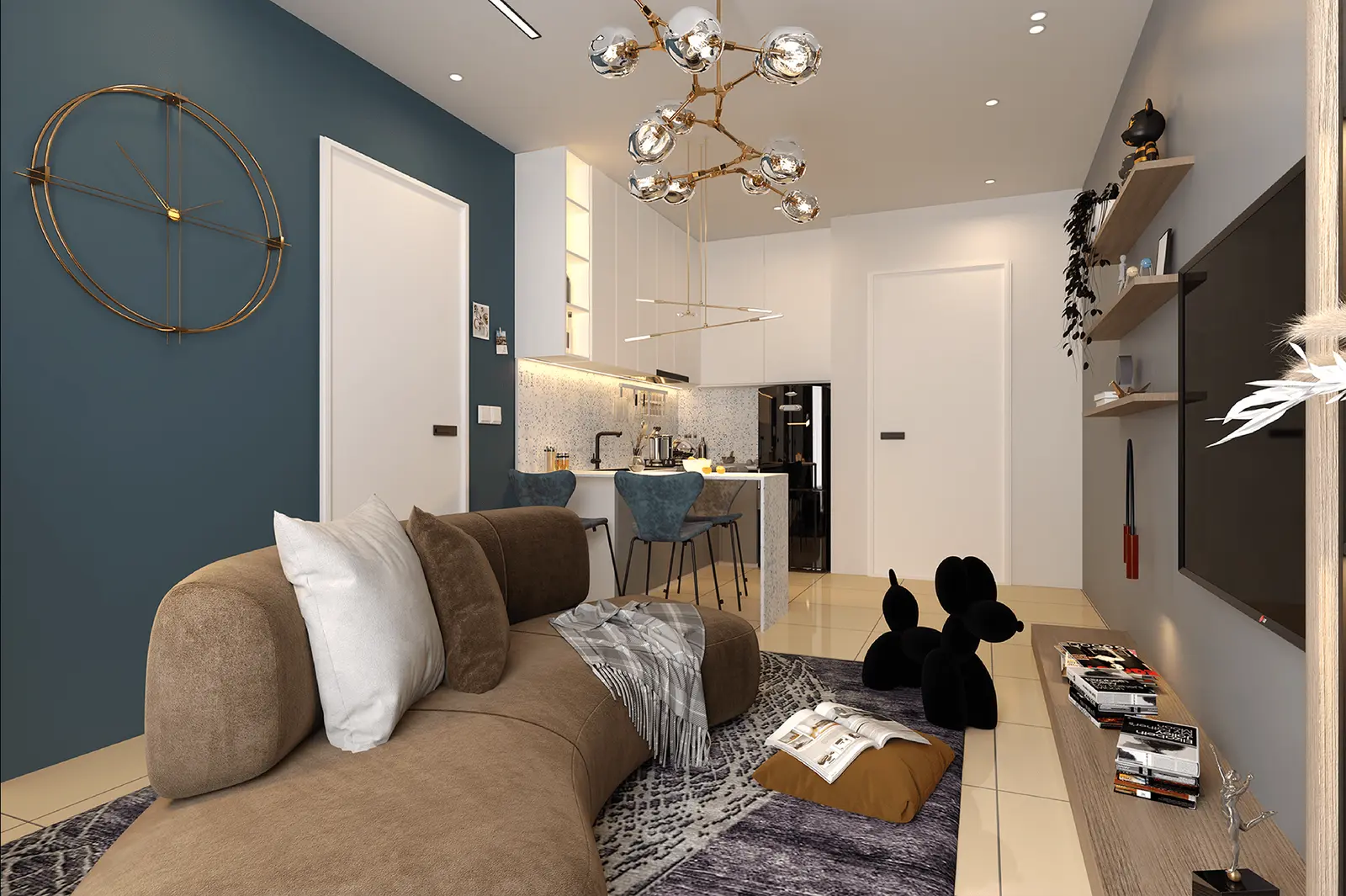 Living room interior render at Loop Residences show unit